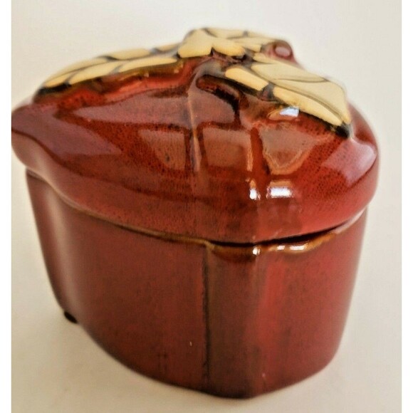 Trinket Dish for Christmas Brown with tan Holly Leaves and Berries Hand painted - Picture 3 of 6